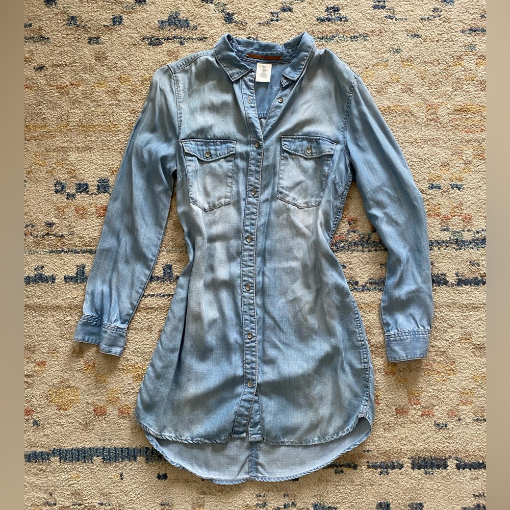 H&M &denim Long Sleeve blue Denim Shirt Dress Button Casual size small/ size 6